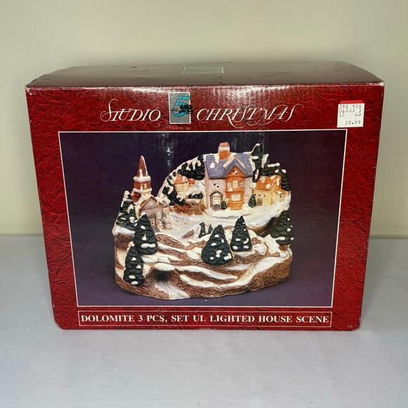 Vintage Studio 5 Christmas Dolomite 3 Piece Set UL House Scene With Box No Light - Picture 8 of 8